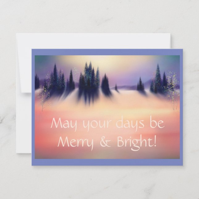 Merry and Bright Snowy Winter Landscape Art Holiday Card (Front)
