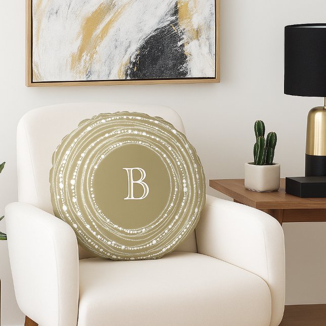 Merry And Bright Sparkles Monogram Stylish Holiday Round Pillow (Merry & Bright Sparkling Lights With Family Monogram Christmas Round Pillow - Holiday Home Decor)