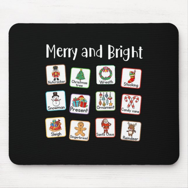 Merry And Bright Speech Therapist AAC SLP Christma Mouse Pad (Front)