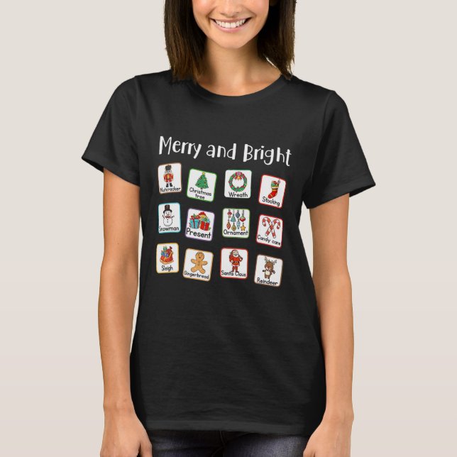 Merry And Bright Speech Therapist Aac Slp Christma T-Shirt (Front)
