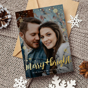 Merry and Bright Star Snowflake Photo Foil  Holiday Card