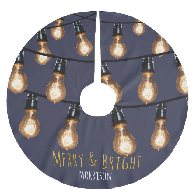 Merry and Bright String of Lights - Personalized Brushed Polyester Tree Skirt (Front)