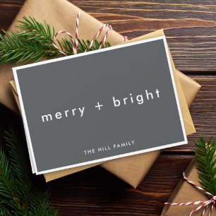 Merry and Bright Stylish Charcoal Grey Christmas Holiday Card