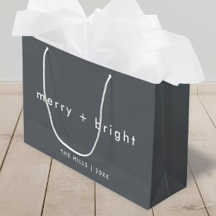 Merry and Bright   Stylish Charcoal Grey Christmas Large Gift Bag