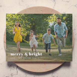 Merry and Bright   Stylish Family Photo Christmas  Holiday Card