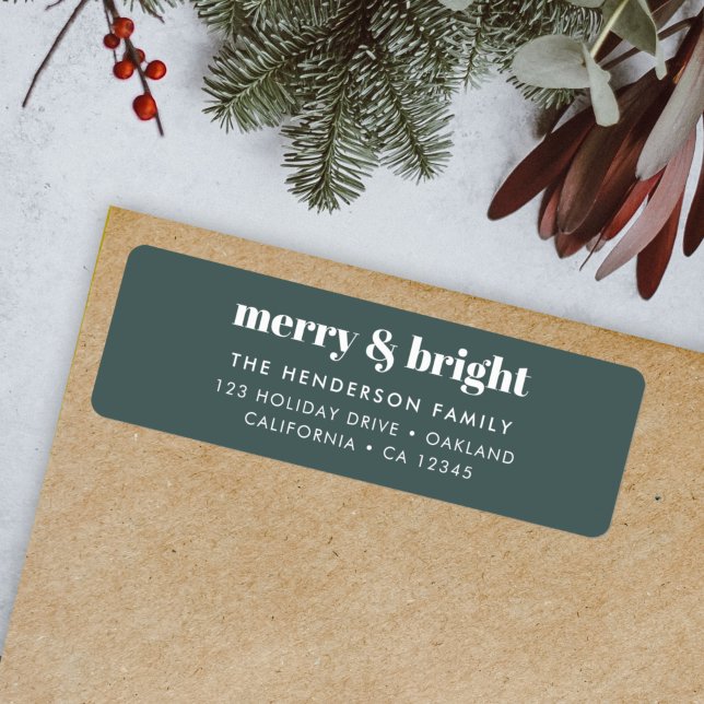 Merry and Bright | Stylish Forest Green (“Merry & Bright” address label by Guava for stylish holiday mail)