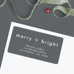 Merry and Bright | Stylish Grey Return Address Label<br><div class="desc">Simple, stylish, trendy "merry bright" return address label with modern minimalist typography in white on a rich charcoal grey background. The greeting, name and address can be easily customized for a personal touch. A quirky, unique christmas label to be paired with our complementary range of cards will mean you stand...</div>