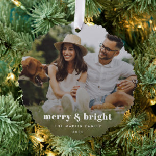 Merry and Bright   Stylish Modern Photo Xmas Ornament Card