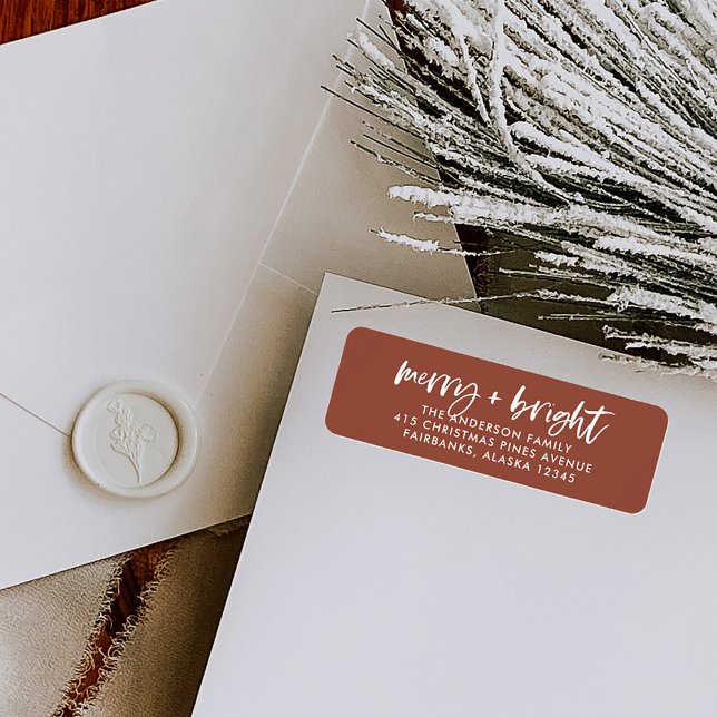 Merry and Bright | Terracotta Boho Christmas (Trendy and boho Christmas return address labels)