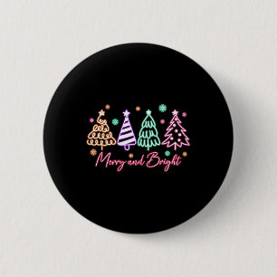 Merry And Bright Tree Neon Christmas 2 Inch Round Button