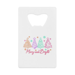 Merry and Bright Tree Neon Christmas Credit Card Bottle Opener