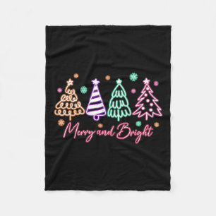 Merry And Bright Tree Neon Christmas Fleece Blanket