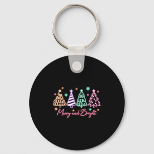 Merry And Bright Tree Neon Christmas  Keychain