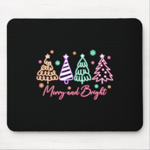 Merry And Bright Tree Neon Christmas Mouse Pad