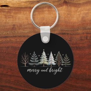 Merry and Bright Trees Christmas Holiday Winter Keychain