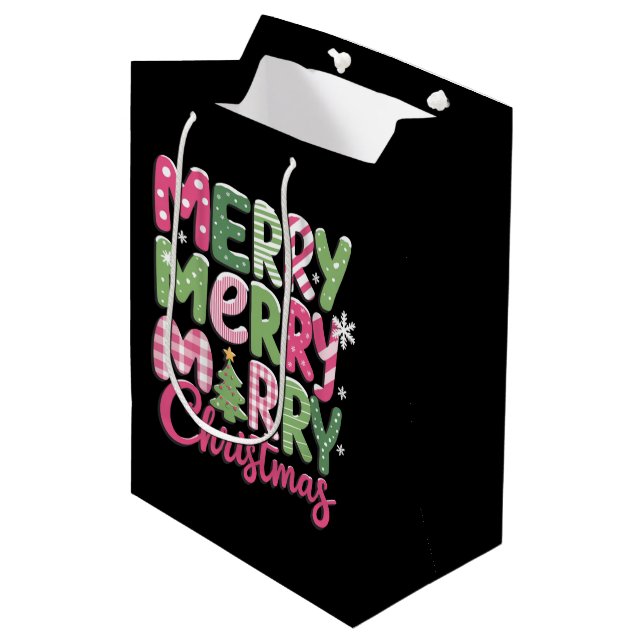 Merry and Bright Trees Christmas Holiday Winter Medium Gift Bag (Front Angled)