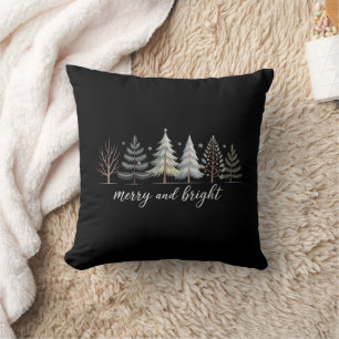Merry and Bright Trees Christmas Holiday Winter Throw Pillow