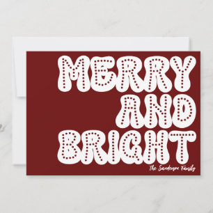 Merry and Bright Trendy Retro White Dark Red Holiday Card