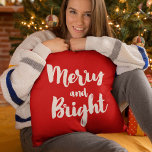 Merry and Bright trendy white font Throw Pillow<br><div class="desc">A modern and trendy brush font typography for this personalizable holiday items collection.</div>