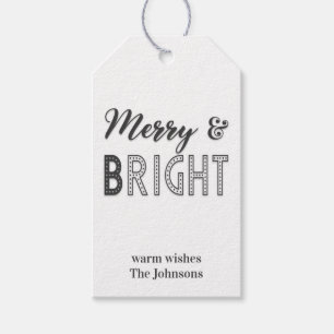 Merry and Bright Typography Black White Christmas Gift Tags