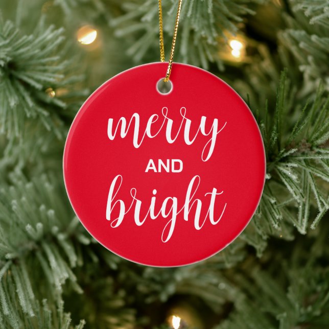 Merry And Bright Typography Ceramic Ornament (Tree)