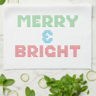 Merry And Bright Typography Christmas Kitchen Towel