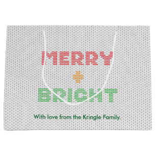 Merry And Bright Typography Christmas Sweater Large Gift Bag