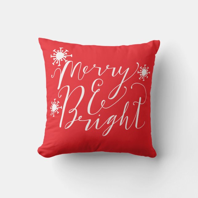 Merry and Bright Typography Christmas Throw Pillow (Front)