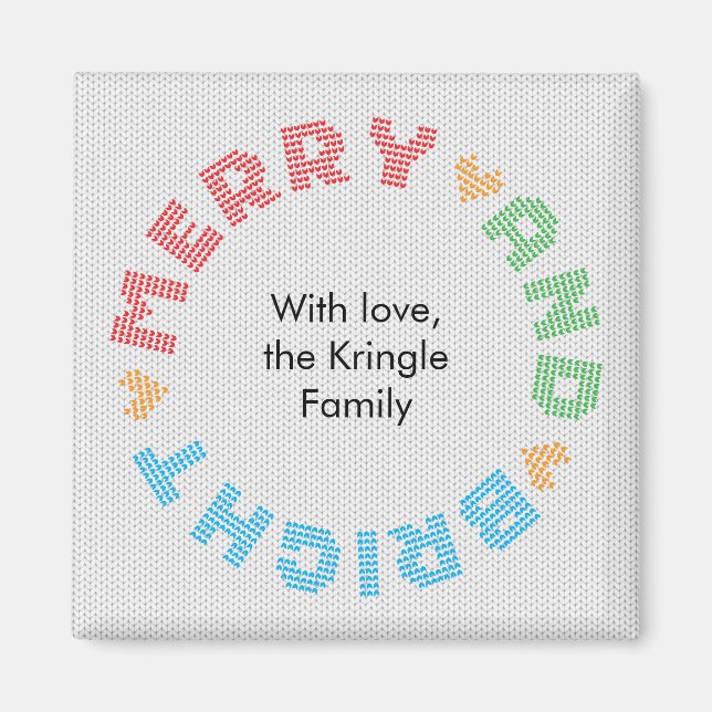 Merry And Bright Typography Christmas Wreath Magnet (Front)