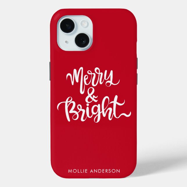 Merry and Bright Typography Script Red  Case-Mate iPhone Case (Back)