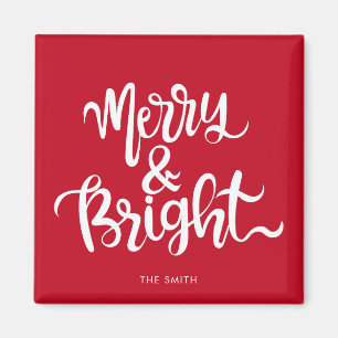 Merry and Bright Typography Script Red  Magnet