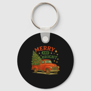 Merry And Bright Vintage Red Truck Christmas  Keychain