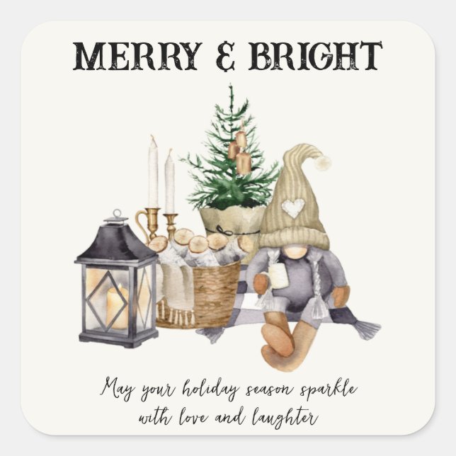 Merry and bright water colour Christmas sticker  (Front)