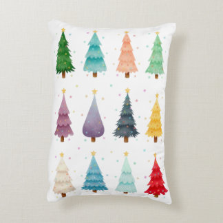 Merry and Bright, Watercolor Christmas Trees Accent Pillow