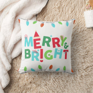 Merry and Bright Whimsical Christmas Pillow 