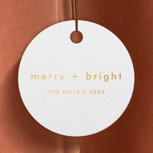 Merry and Bright   White and Gold Minimal Simple Favour Tags