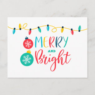 Merry and Bright with a string of lights Postcard