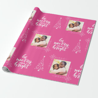 Merry And Bright With One Photo Pink Christmas Wrapping Paper