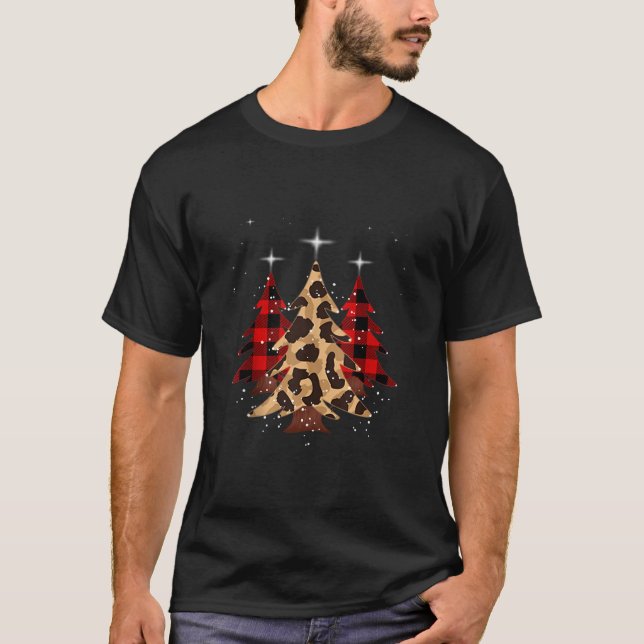 Merry And Bright Women Funny Leopard Plaid Christm T-Shirt (Front)