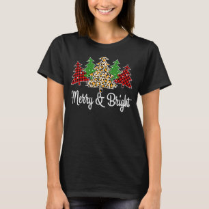 Merry And Bright Women Leopard Plaid Christmas Tre T-Shirt