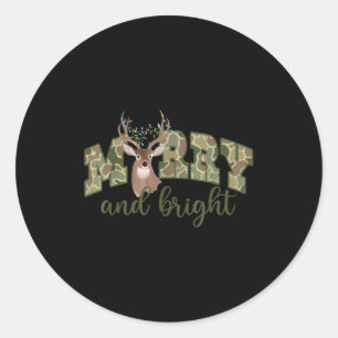 Merry And Christmas Bright Camouflage Reindeer Xma Classic Round Sticker