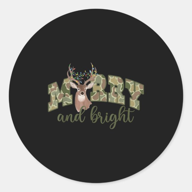 Merry And Christmas Bright Camouflage Reindeer Xma Classic Round Sticker (Front)