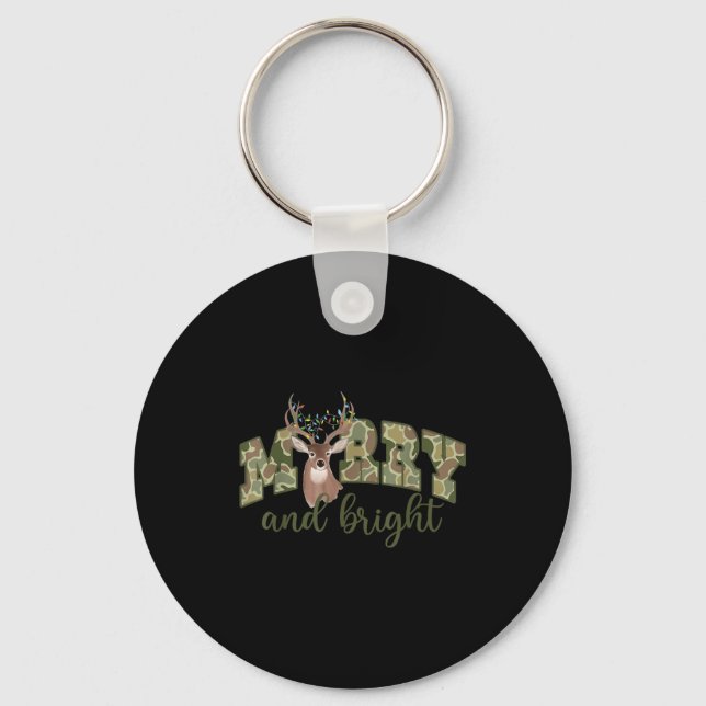 Merry And Christmas Bright Camouflage Reindeer Xma Keychain (Front)