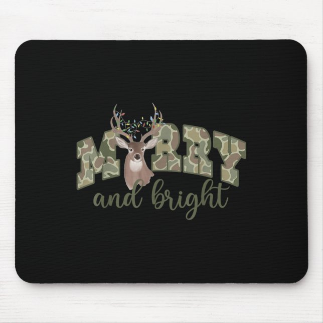 Merry And Christmas Bright Camouflage Reindeer Xma Mouse Pad (Front)