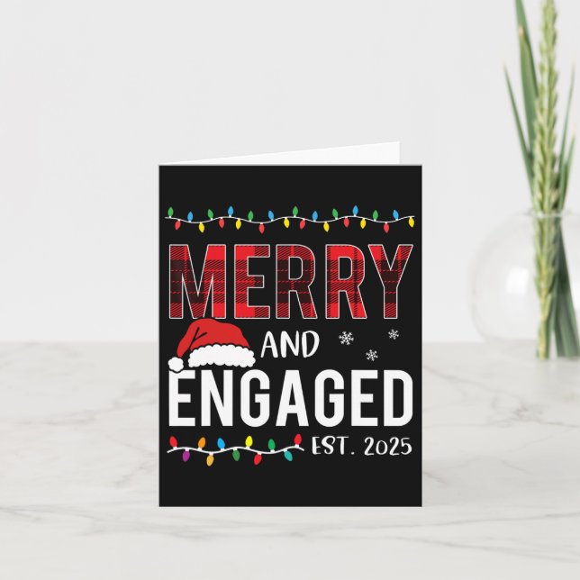 Merry And Engaged 2025 Red Plaid Matching Christma Card (Front)