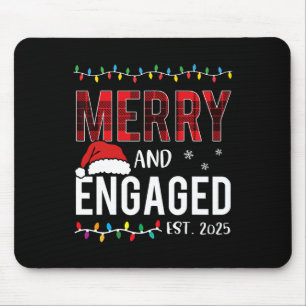 Merry And Engaged 2025 Red Plaid Matching Christma Mouse Pad