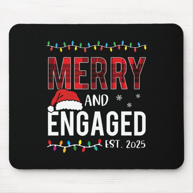 Merry And Engaged 2025 Red Plaid Matching Christma Mouse Pad (Front)