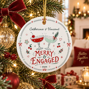 Merry and Engaged Christmas Keepsake Personalized Ceramic Ornament