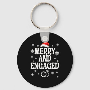 Merry And Engaged Couple Christmas Matching Pajama Keychain