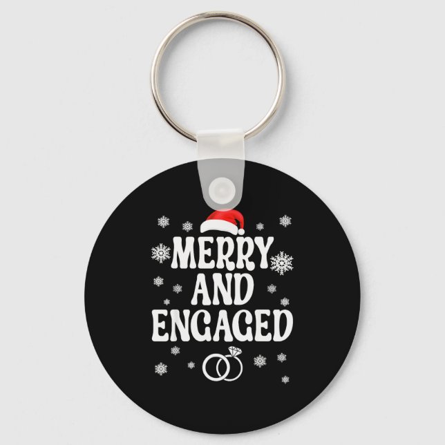 Merry And Engaged Couple Christmas Matching Pajama Keychain (Front)